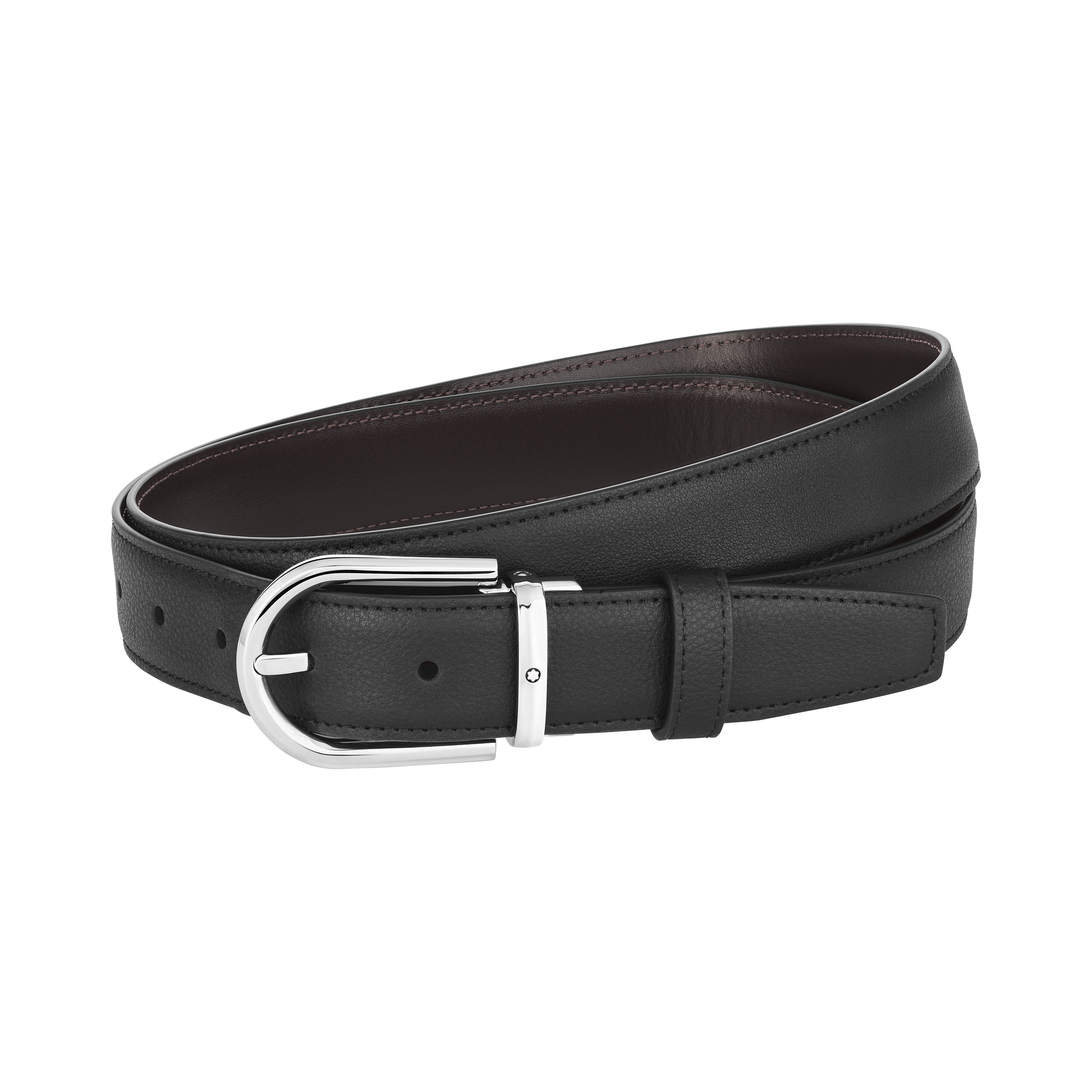 马蹄形带扣黑色/棕色双面皮带（30毫米）