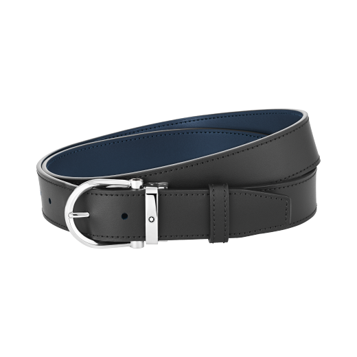 马蹄形带扣黑色/蓝色双面皮带（35毫米）
