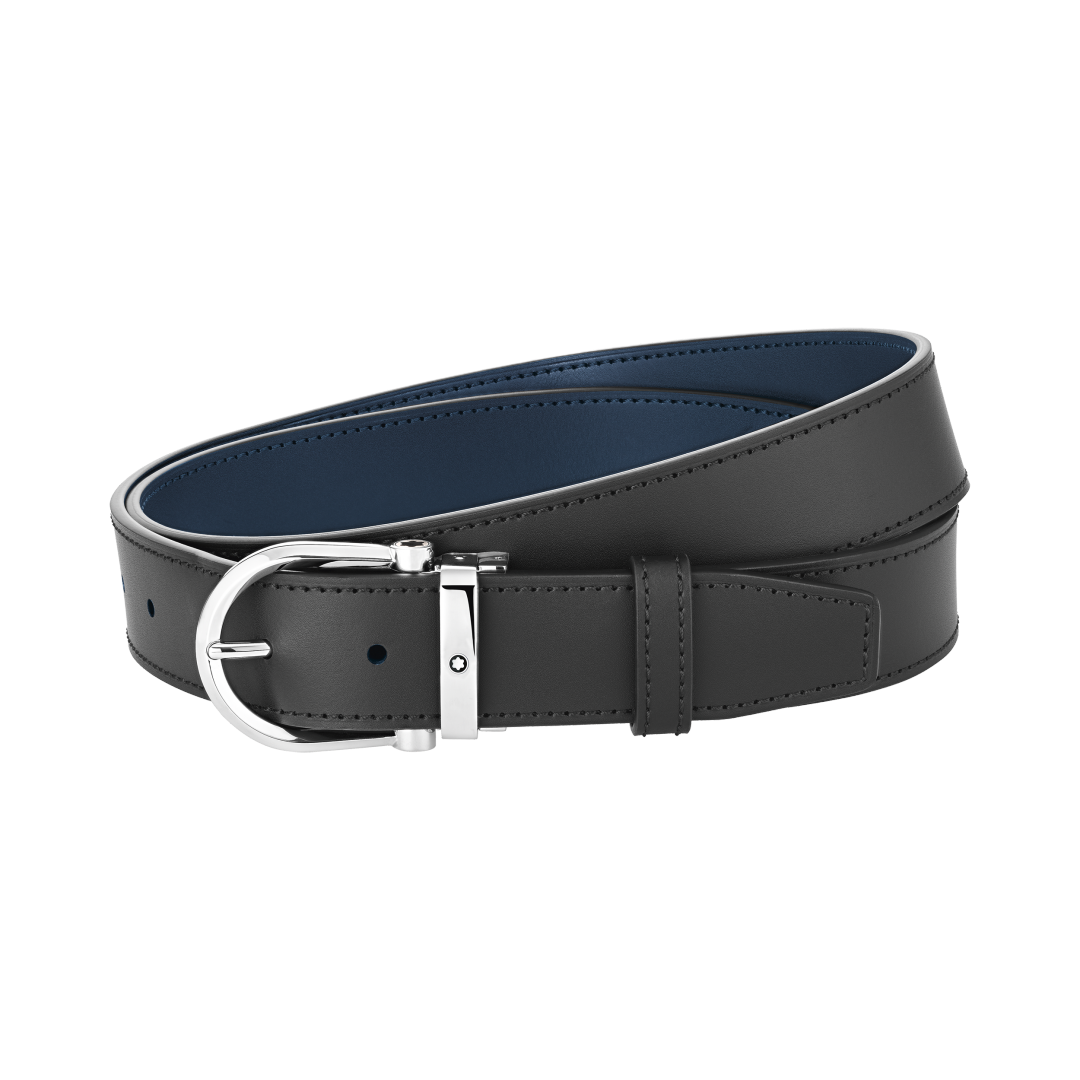 马蹄形带扣黑色/蓝色双面皮带(35毫米)