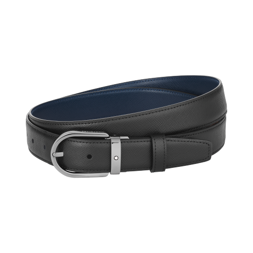 马蹄形带扣黑色/蓝色双面皮带（30毫米）