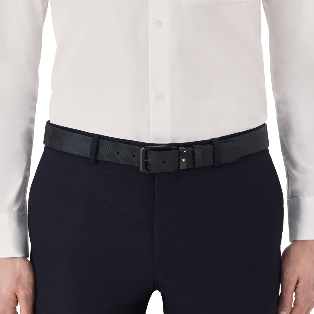 万宝龙风尚3.0系列矩形圆边带扣黑色双面腰带