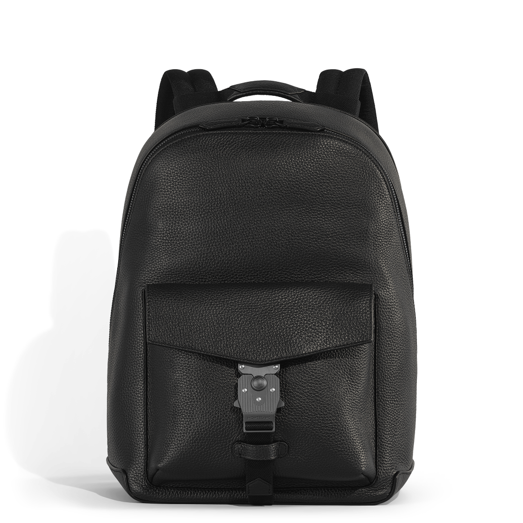 粒纹M扣双肩包 经典黑