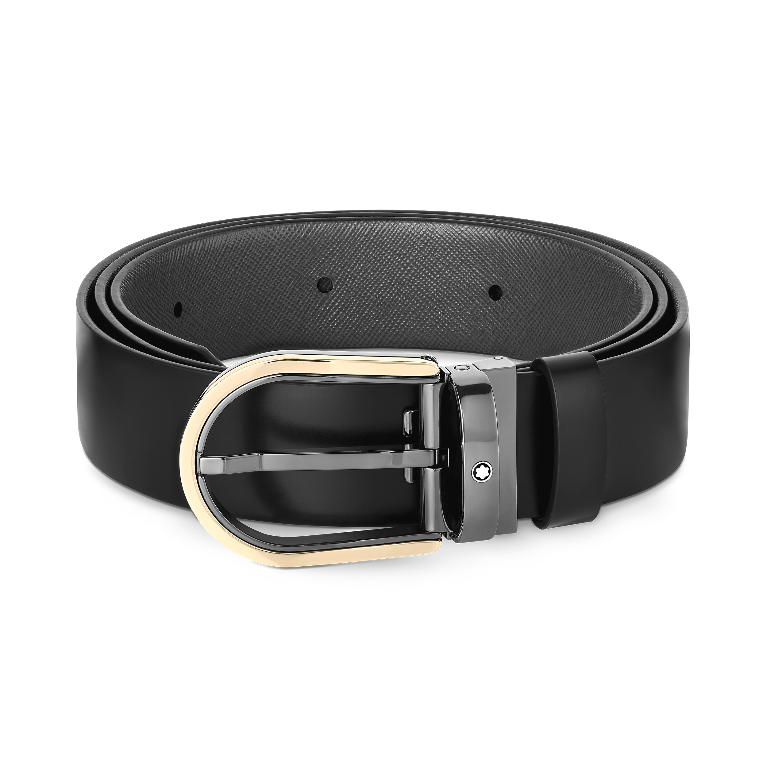 万宝龙马蹄形带扣黑色/灰色双面腰带（32毫米）