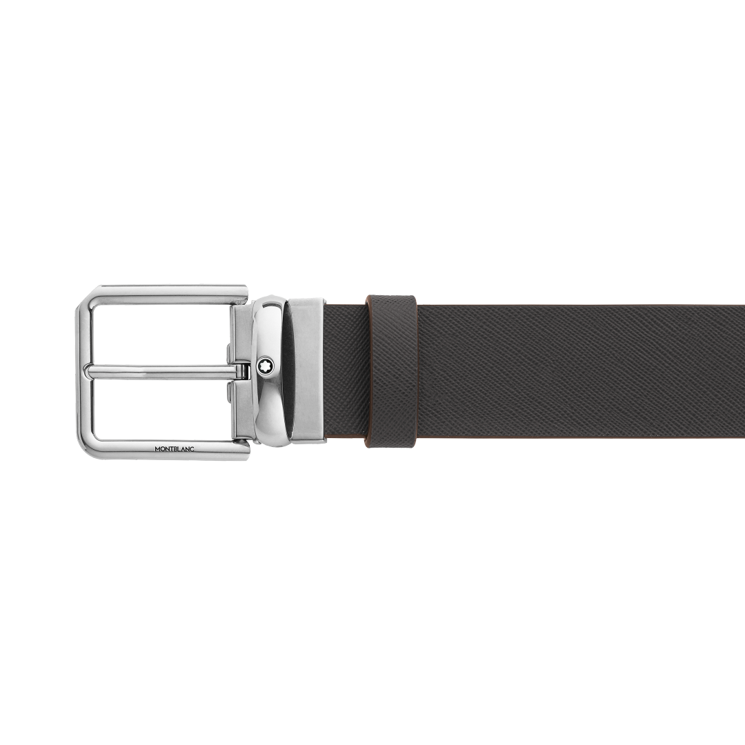 万宝龙方形带扣棕褐色/灰色双面腰带（35毫米）