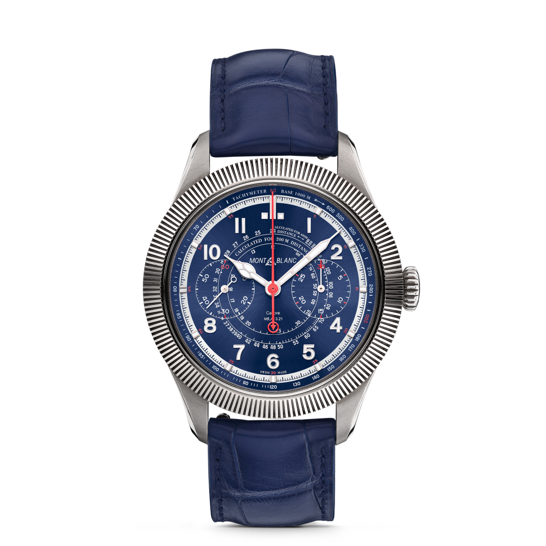 全新万宝龙1858系列美耐华旋转坑纹表圈计时腕表 午夜蓝限量款（全球100枚）