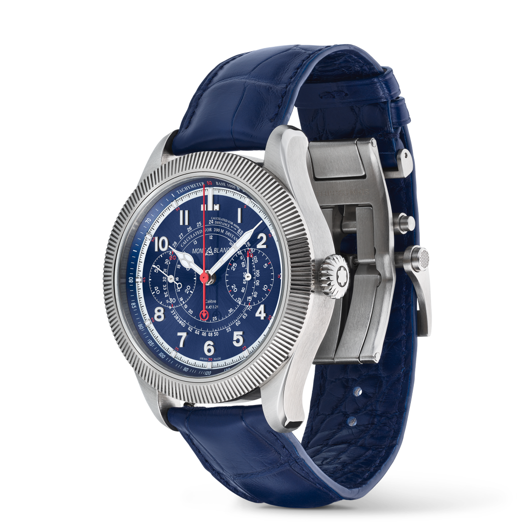 全新万宝龙1858系列美耐华旋转坑纹表圈计时腕表 午夜蓝限量款（全球100枚）