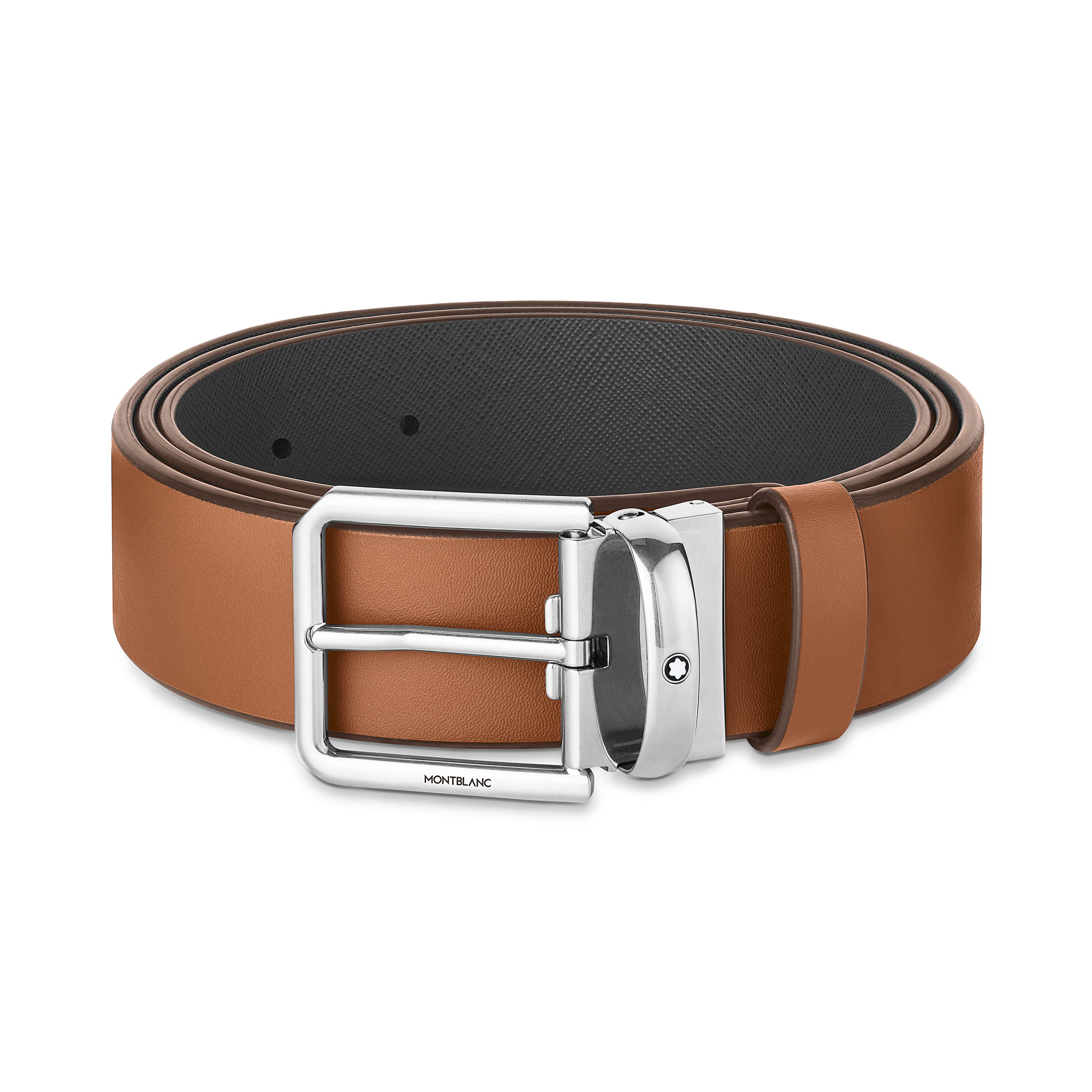 万宝龙方形带扣棕褐色/灰色双面腰带（35毫米）