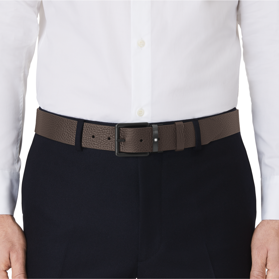 万宝龙方形带扣黑色棕色腰带 35毫米