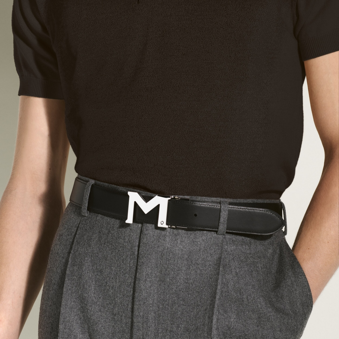“M”字形带扣黑色双面皮带(35毫米)