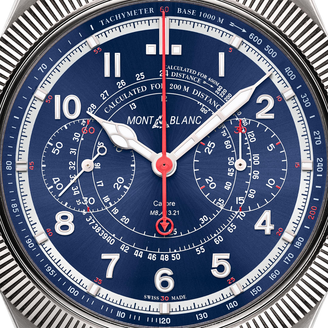 全新万宝龙1858系列美耐华旋转坑纹表圈计时腕表 午夜蓝限量款（全球100枚）