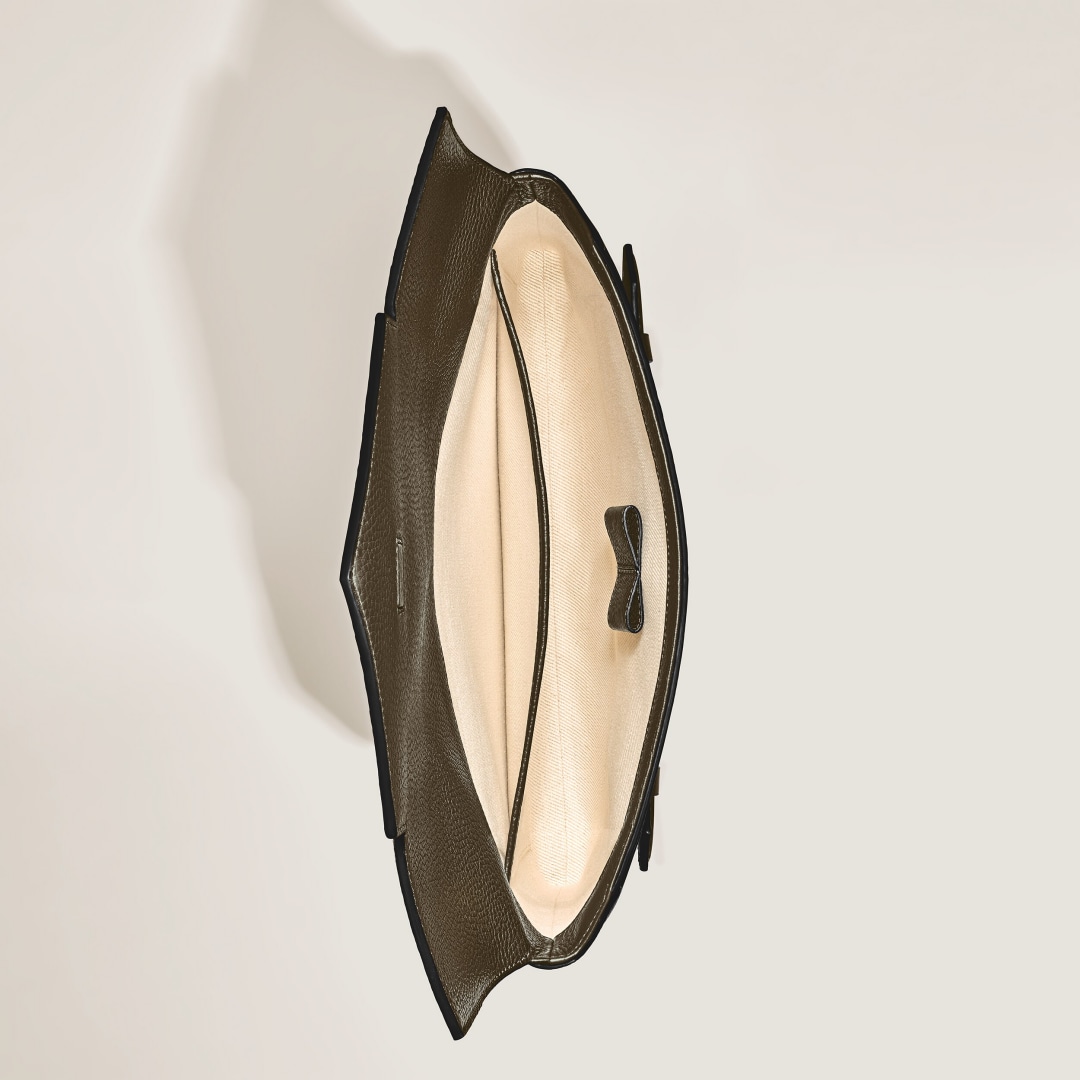 粒纹大号信封手袋 卡其绿