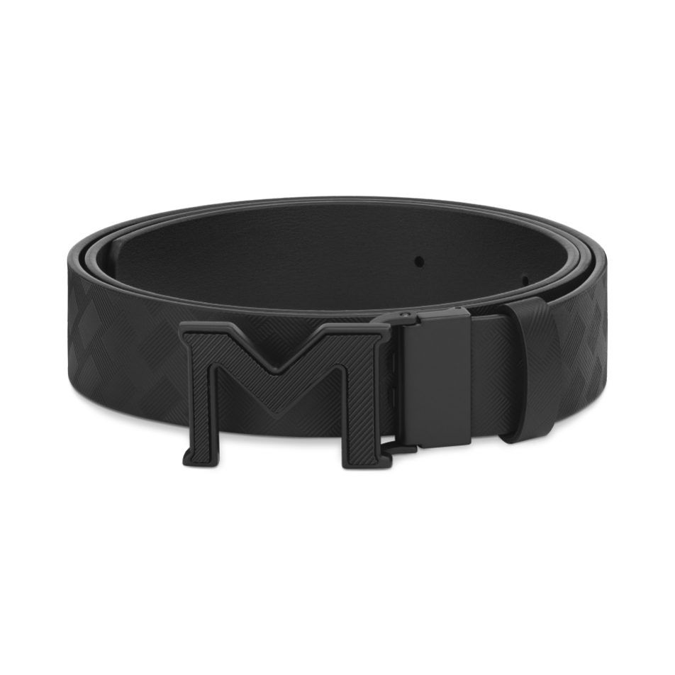 MB198646 - 万宝龙风尚3.0系列M扣黑色/光面黑色双面皮带（35毫米）