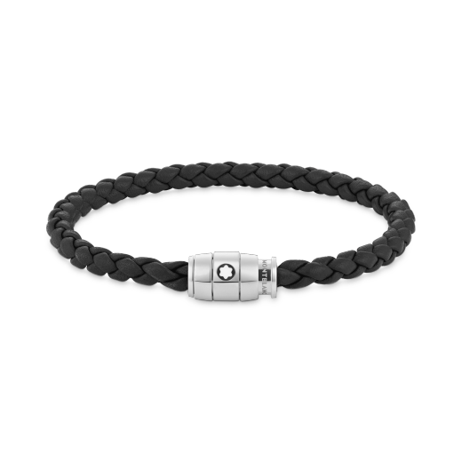 黑色皮革三环扣精钢手链