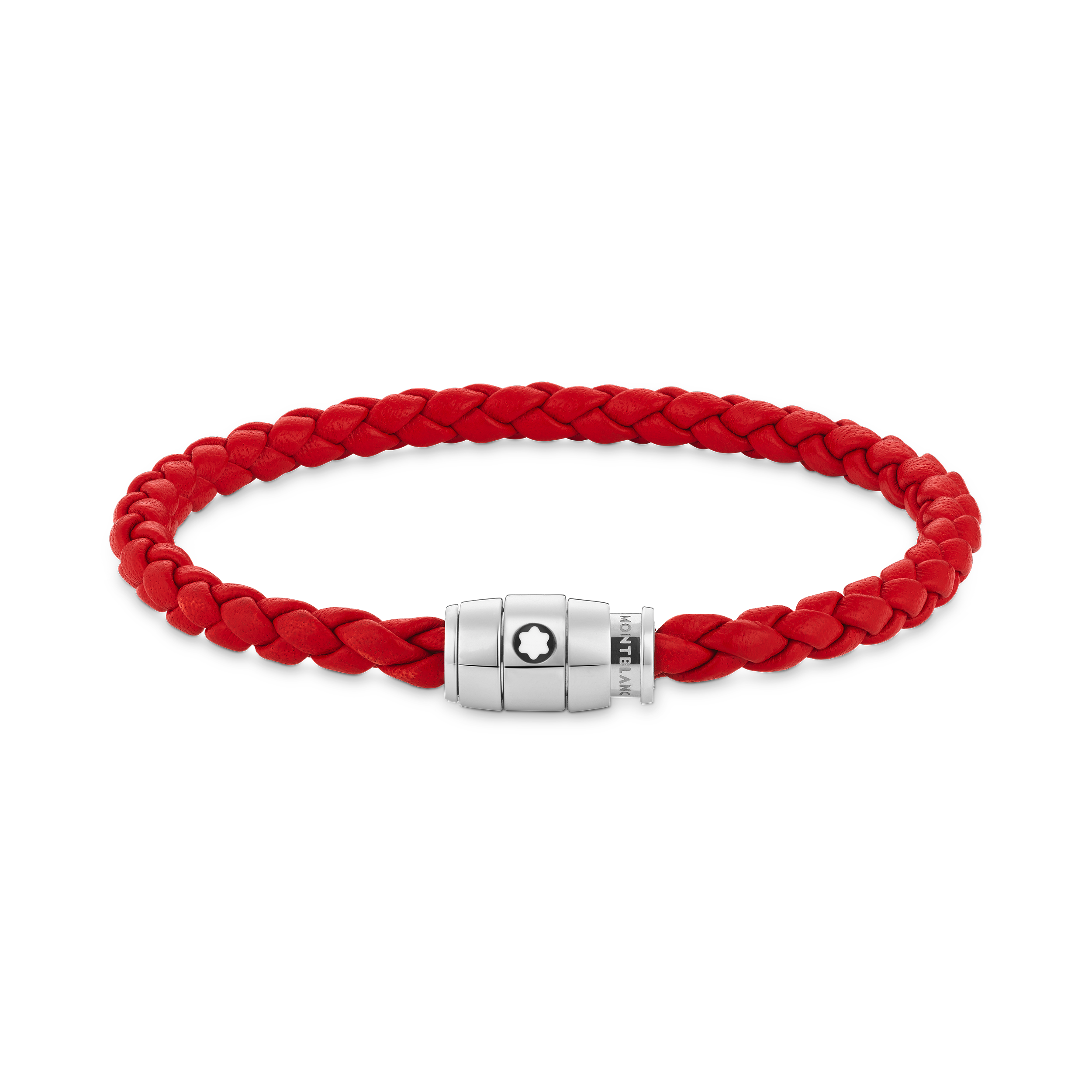 红色皮革三环扣精钢手链