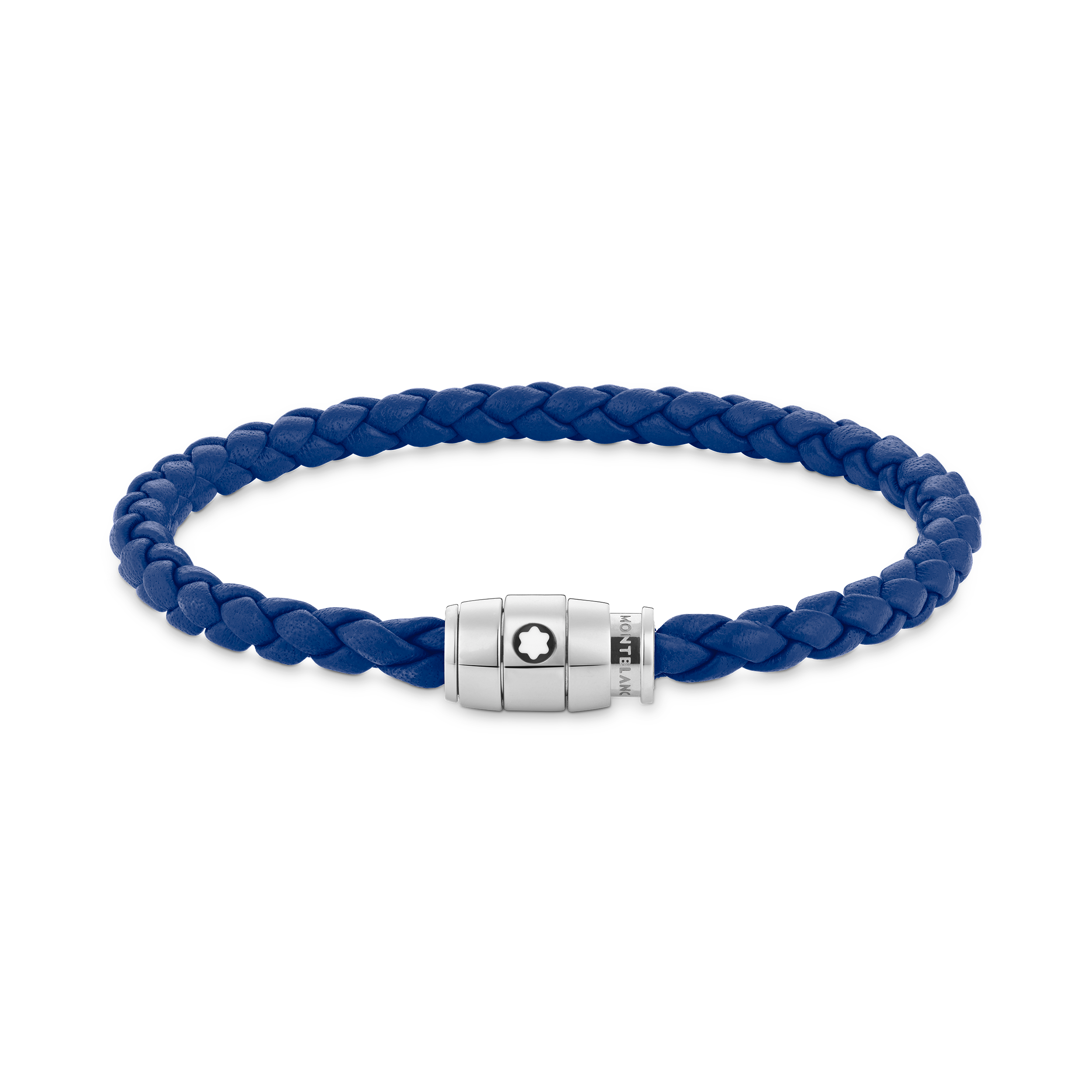 蓝色皮革三环扣精钢手链