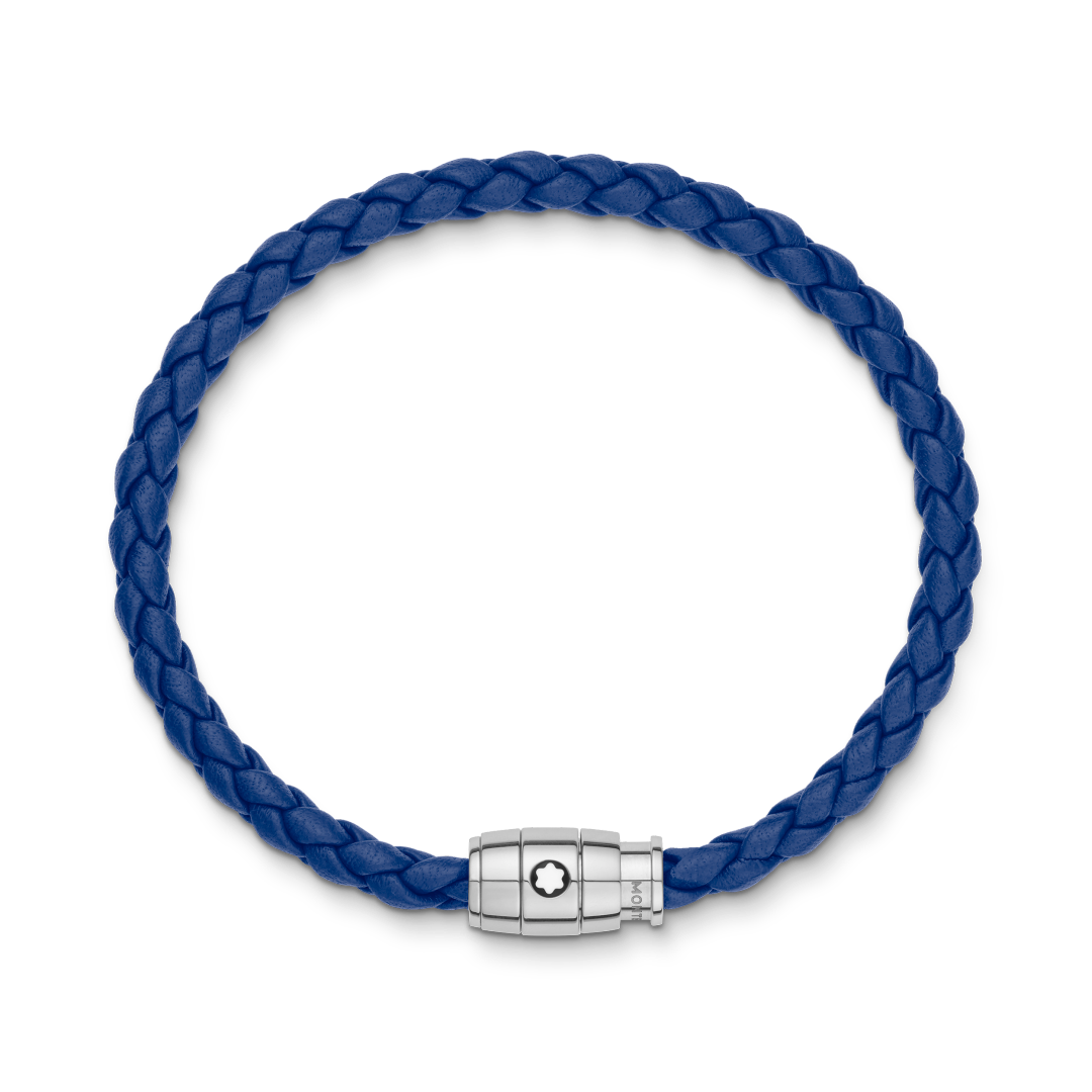 蓝色皮革三环扣精钢手链