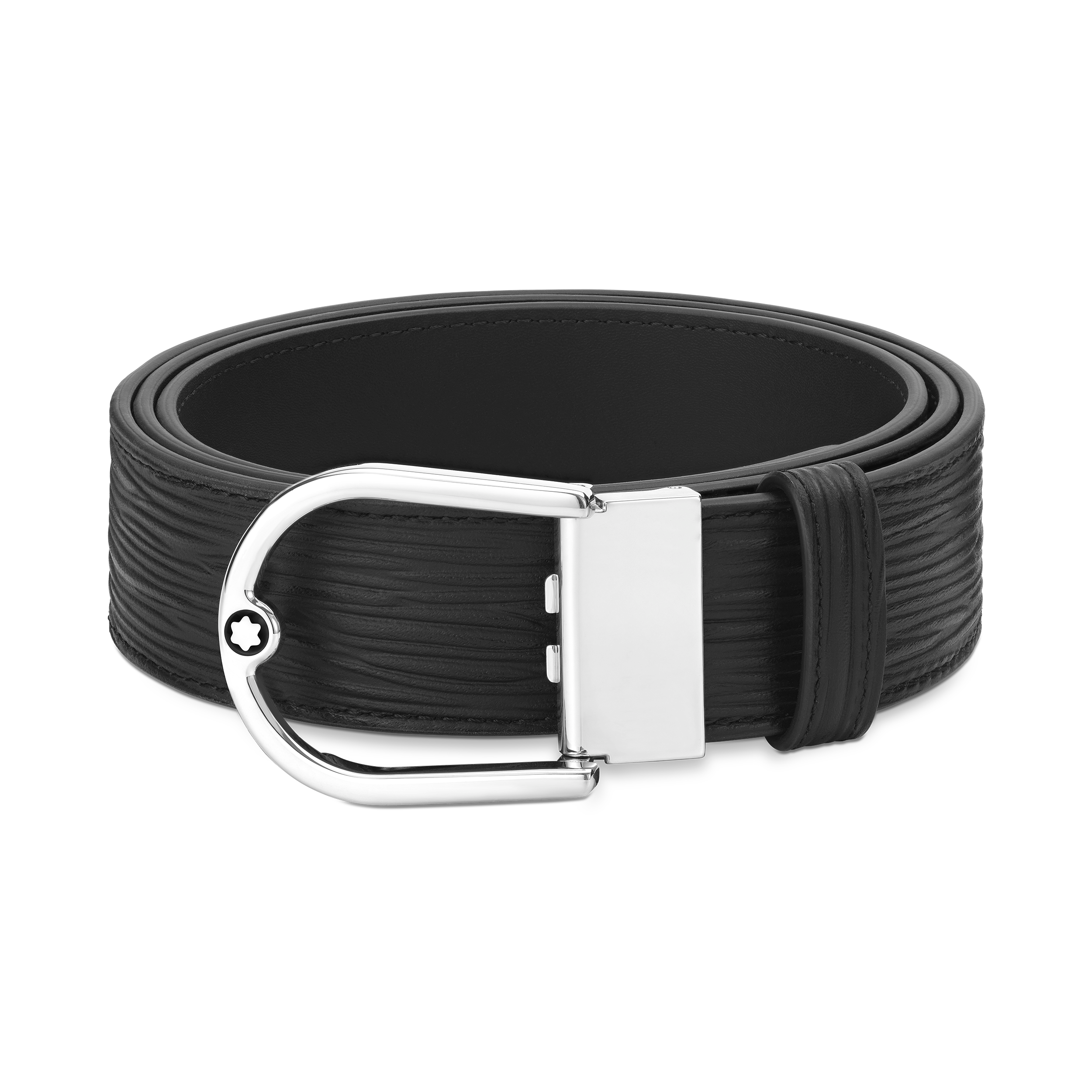 马蹄形带扣黑色双面腰带 35毫米