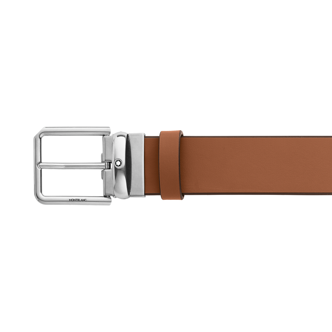万宝龙方形带扣棕褐色/灰色双面腰带（35毫米）